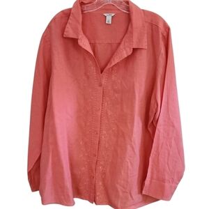 L L Bean Peach Salmon  Womans Long Sleeve Button Down Shirt in size XXL